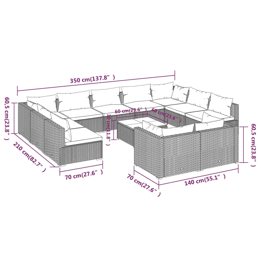 Set Divani da Giardino 12 pz con Cuscini in Polyrattan Grigio cod mxl 40443