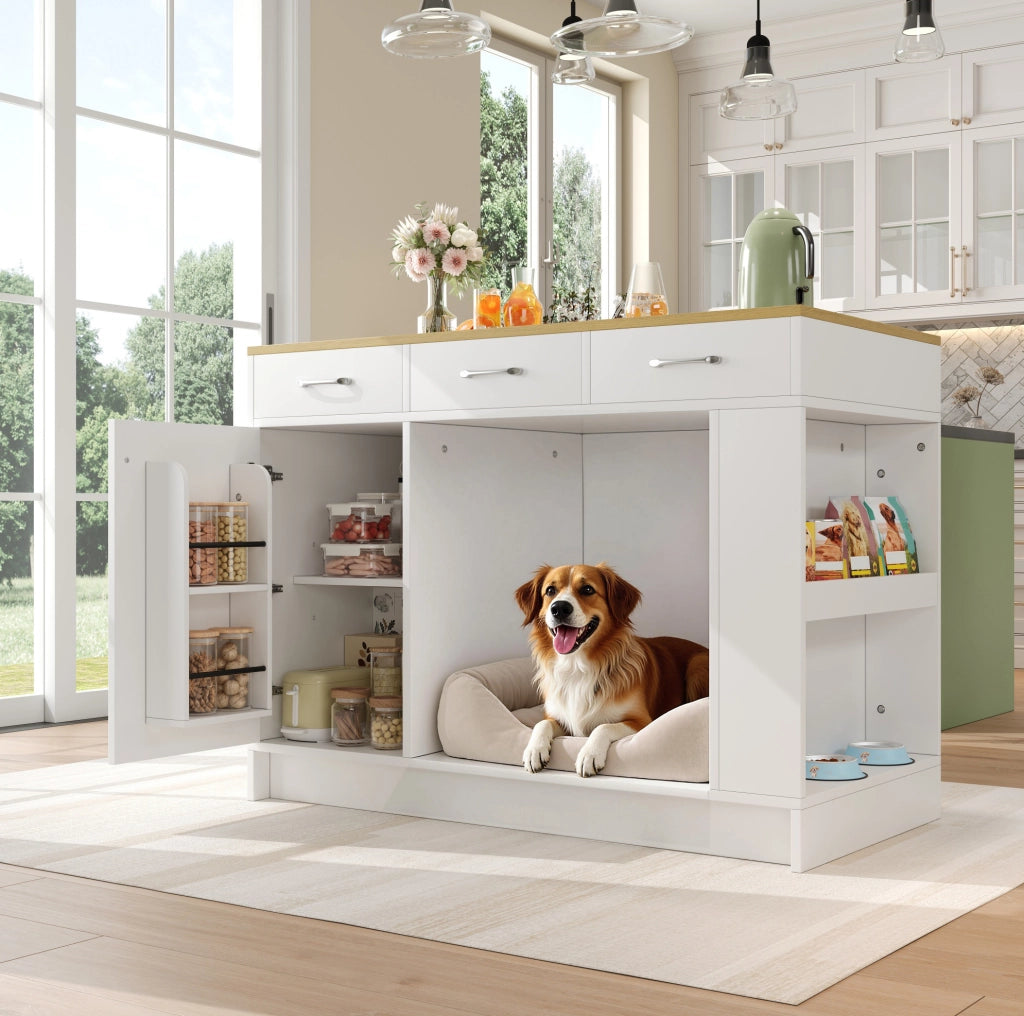 Carrello da cucina in MDF con area per animali, bianco