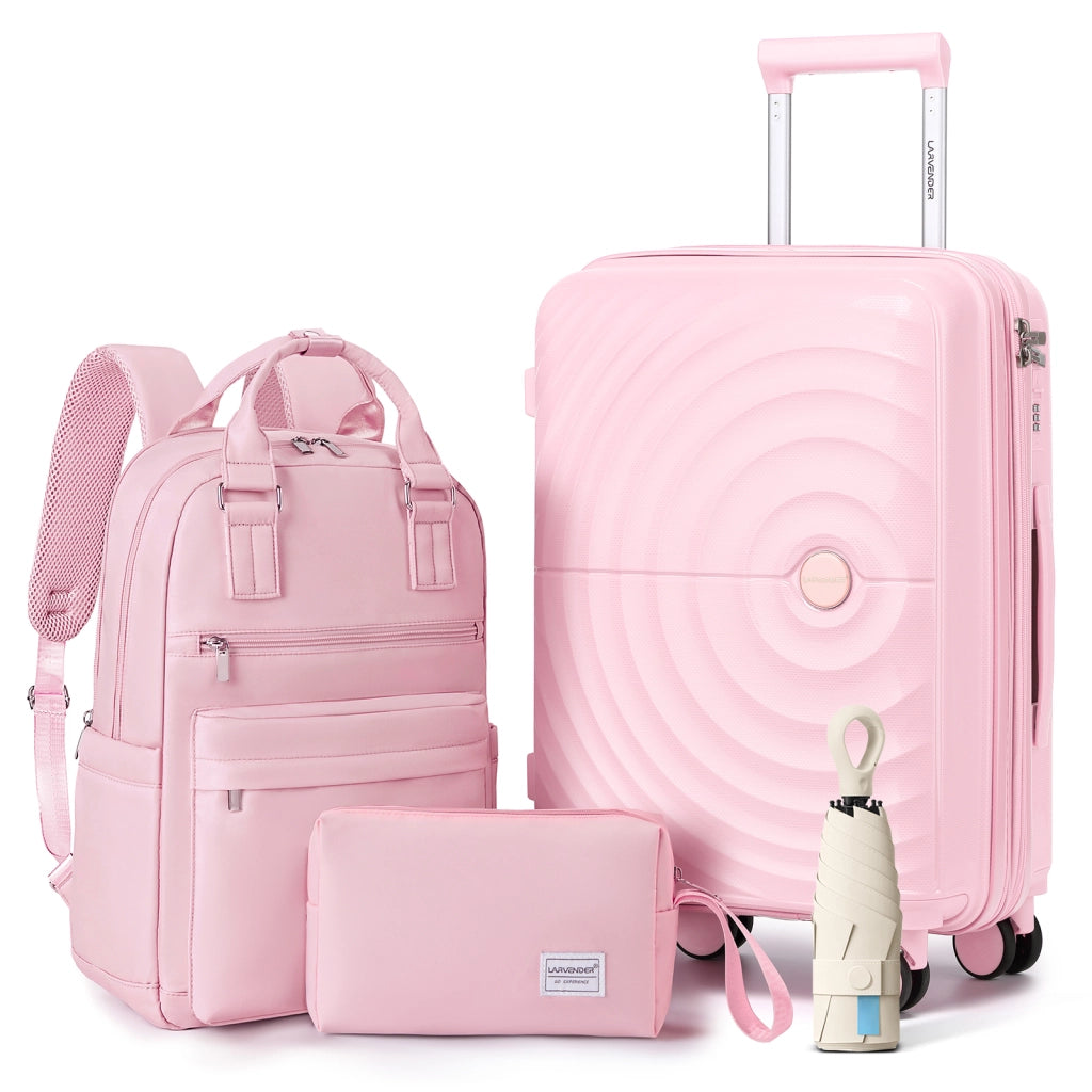 Set di valigie leggere da 3 pezzi, bagaglio a mano espandibile in PP da 20 pollici con ruote, colore rosa