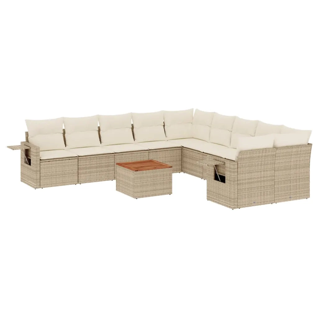 Set Divani da Giardino 11 pz con Cuscini Beige in Polyrattan