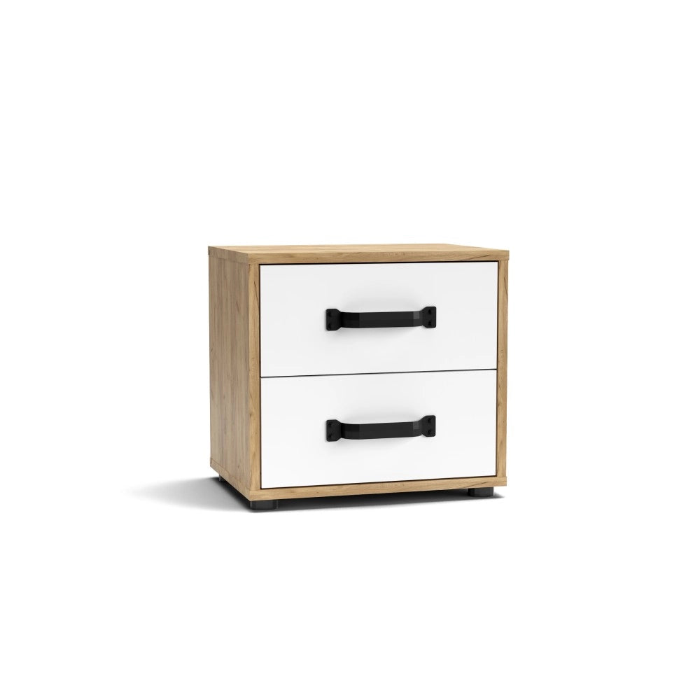 Comodino 2 cassetti rovere bianco Mosso MO1