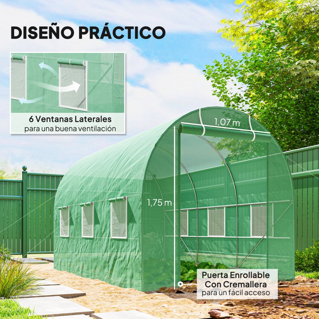 Serra da Giardino Tunnel 3.5x2 m ¨C zephmum ¨C Acciaio PE Verde 140 g/m2