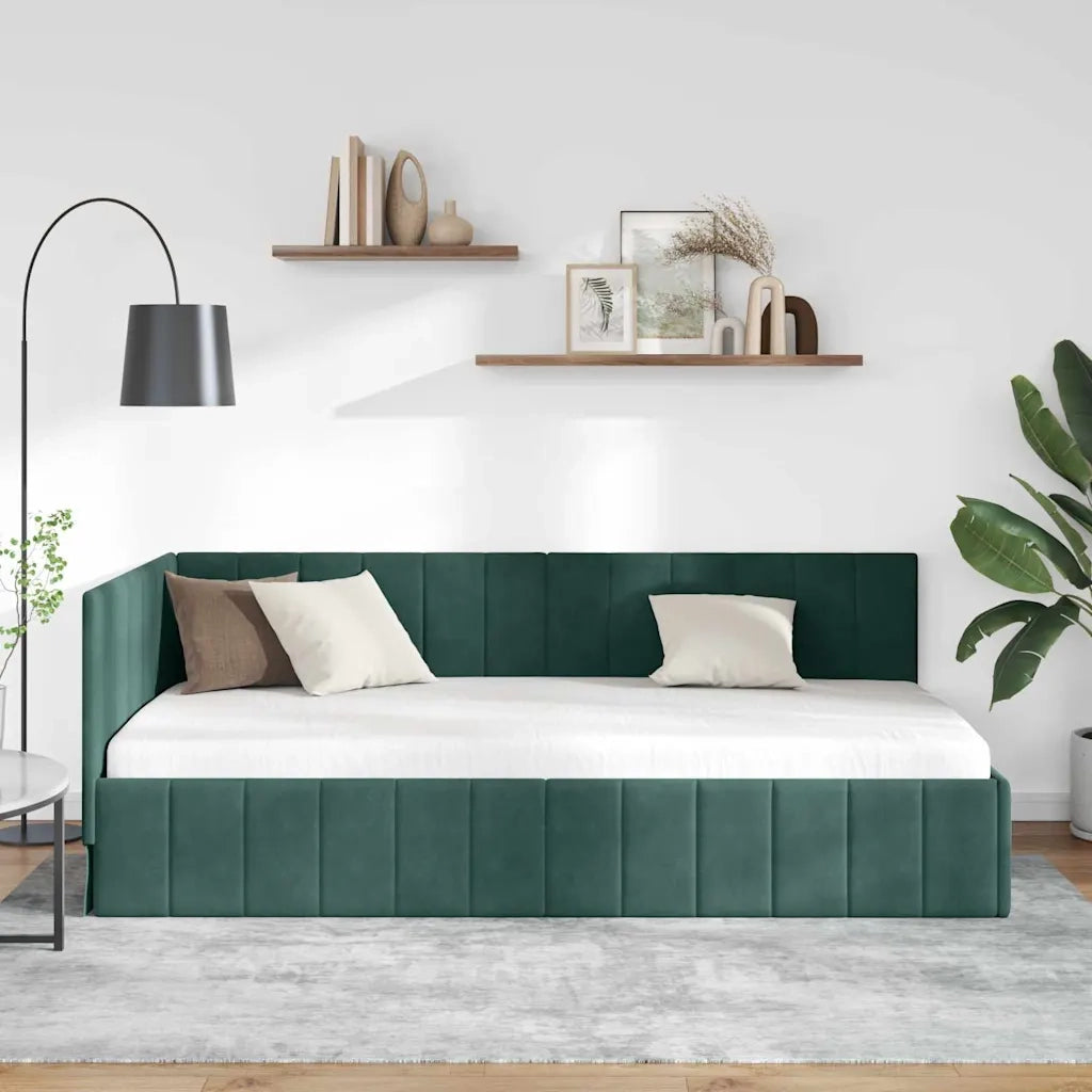 Cornice del letto ad angolo Verde Scuro 90 cm x 190 cm Velluto