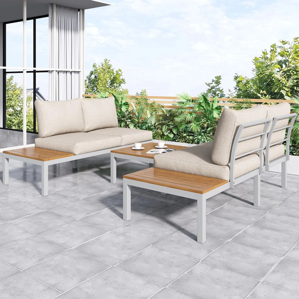 Set Salotto da Giardino con Divani e Tavolo ¨C Xylo ¨C Acciaio Zincato, Acacia, Beige