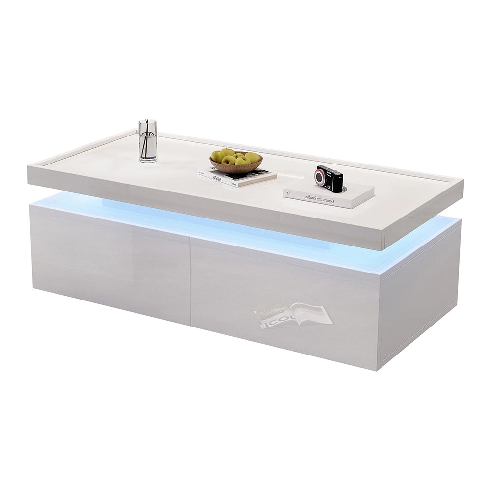 Tavolino moderno - Xylo - 95x45cm LED 2 cassetti bianco