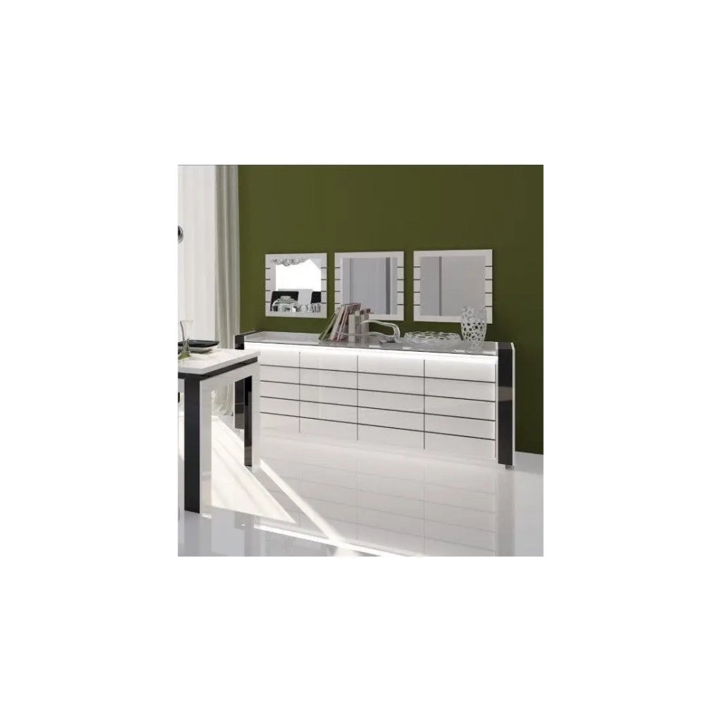 Credenza LINA bianca e nera con LED - 220 x 87 x 50 cm