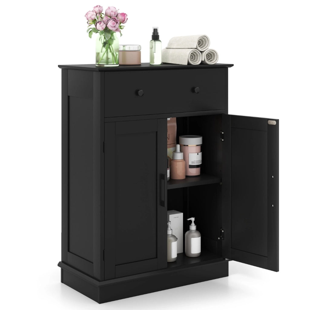 Buffet moderno con cassetto e ripiano regolabile da caff¨¨ per cucina-Armadio da pavimento per bagno con ante Nero