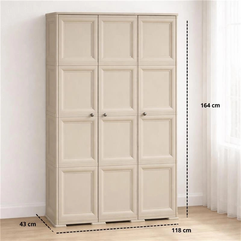 ARMADIO 3 ANTE TAUPE 118X43X164 CM CON PUNTALI E VANO PORTASCOPA – MOBILE ALTO ORGANIZZAZIONE CASA PER INGRESSO E LAVANDERIA