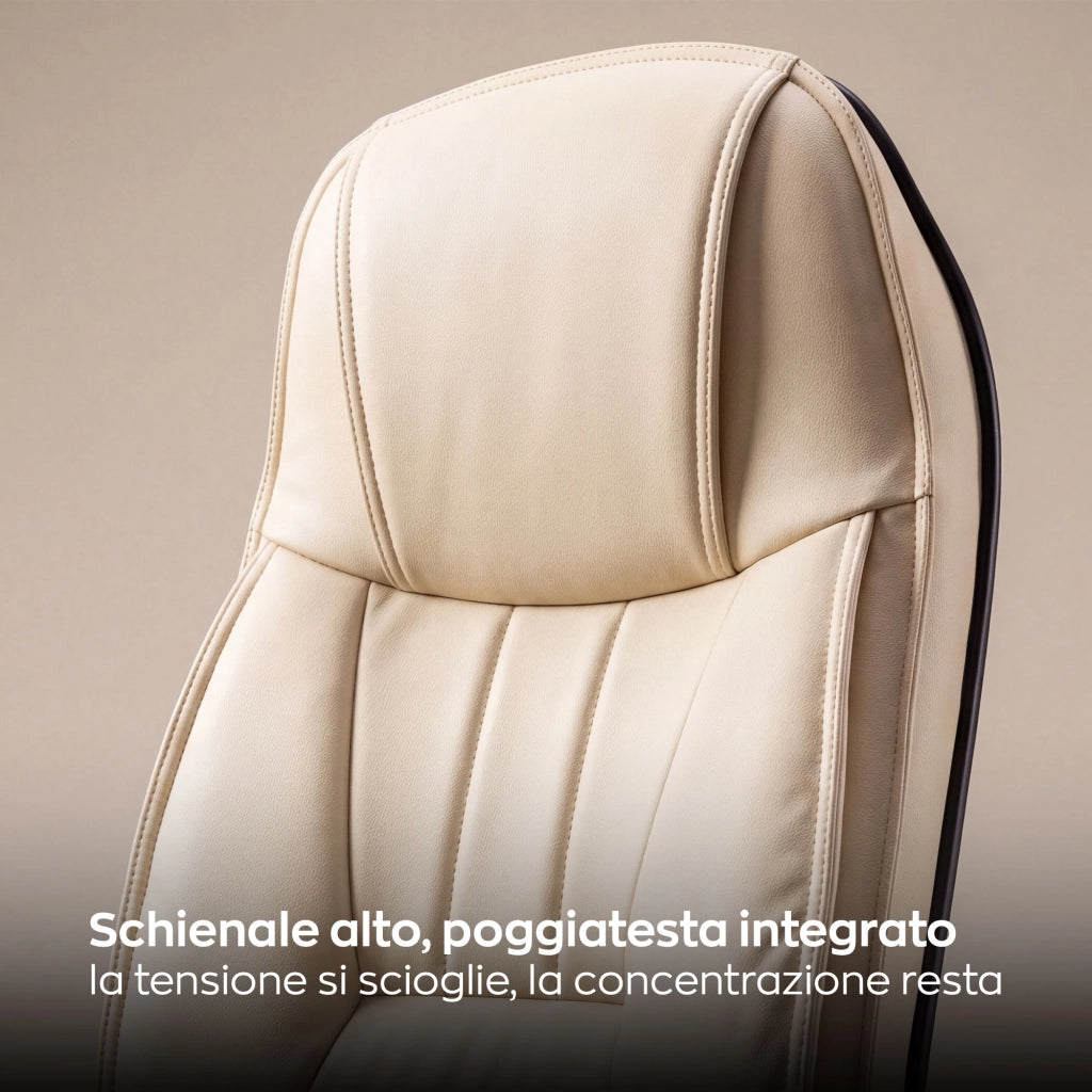 Yūto - Sedia Da Ufficio Ergonomica 50x131x47 cm Poltrona Direzionale Comoda con Ruote Girevoli in Similpelle Crema