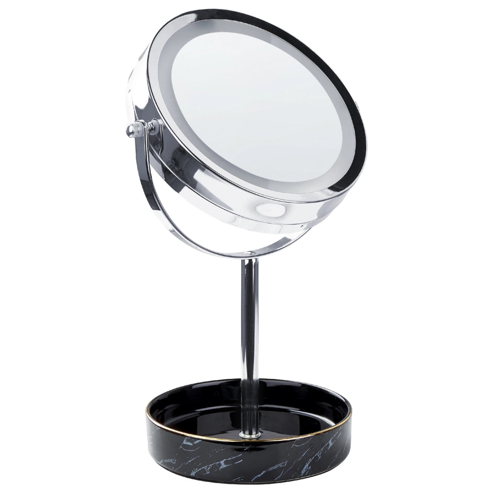 Specchio trucco con luci LED e telaio in ferro Ø 20 cm in color argento e nero moderno