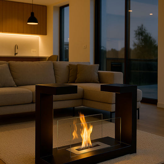 Camino a Bioetanolo da Terra Venus Free Standing Geometrico e Vetri Protettivi Serbatoio 850 ml in Acciaio Verniciato