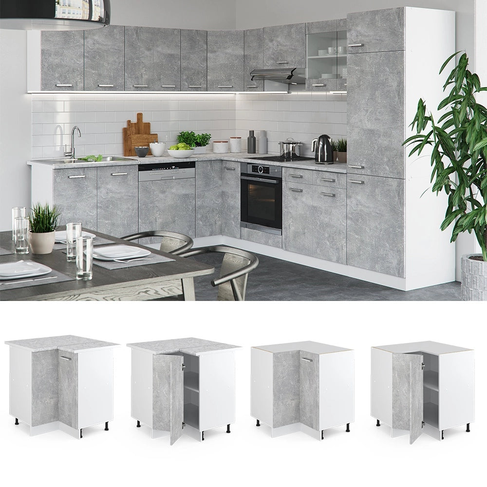 Mobile ad angolo cucina R-Line Calcestruzzo/Bianco 75.6 cm senza piano di lavoro Vicco