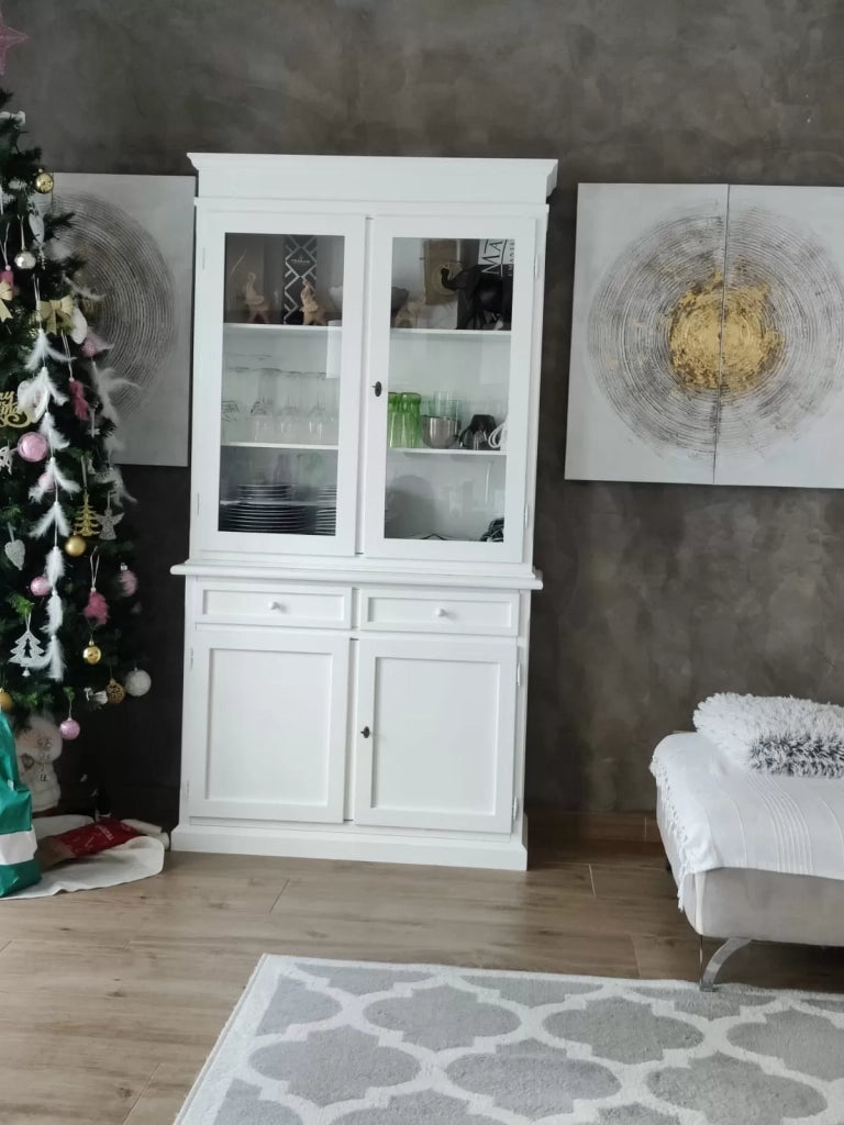 Cristalliera 2 porte arte povera legno shabby bianco 105x42x205 (1383) - Mobili 2G