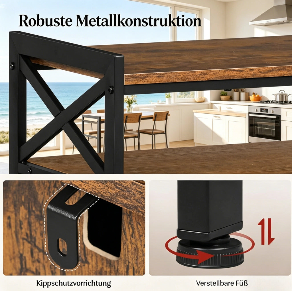 Mobile contenitore stile industriale in legno e metallo rustico 110x33x75 cm con ripiani regolabili