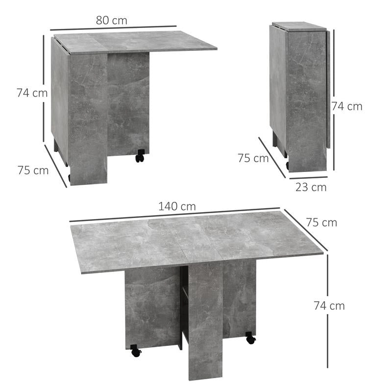 TAVOLO PIEGHEVOLE IN LEGNO PER 4-6 PERSONE CON RUOTE, 75X140X74CM, GRIGIO