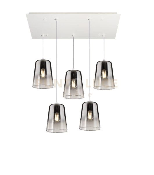 SOSPENSIONE BIANCO RETTANGOLARE 5 LUCI CROMO 1164BI-S5 R-CR