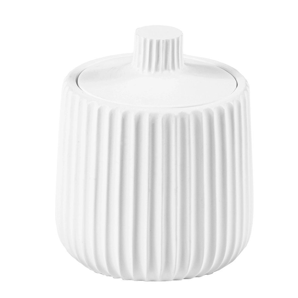 Trade Shop - Contenitore Porta Cotton Fioc Decoro Plissè Bianco Rotondo Organizer Bagno 10329 -