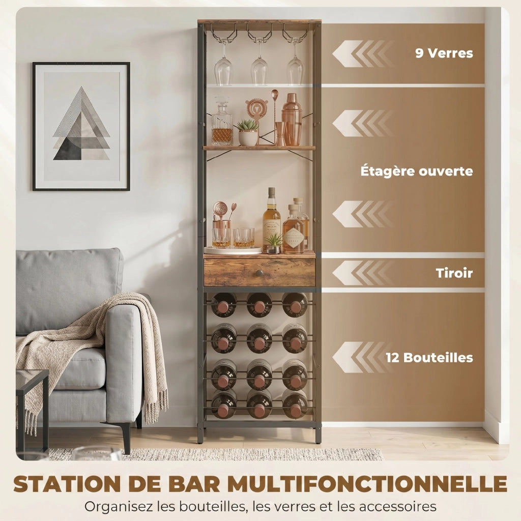 Cassettiera per Vino con Ripiano e Cassetto ¨C zephmum ¨C Marrone 40x30x148