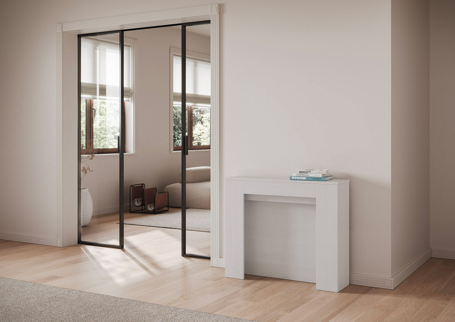 Consolle Allungabile 90x25/211 cm Pannelli in Nobilitato Kiba Bianco Frassino