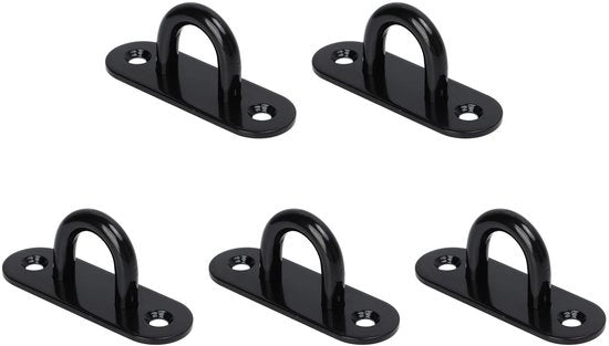 Occhiello a forma ovale per fissaggio - Nero - Acciaio inox - Per campeggio e fissaggio solido - Adatto per uso all'aperto - Colore Nero