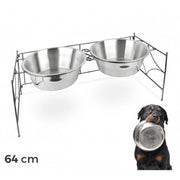 Trade Shop - Doppia Ciotola Per Cane Cani In Acciaio Con Supporto Rialzato 44 X 21,5 X 11 Cm -