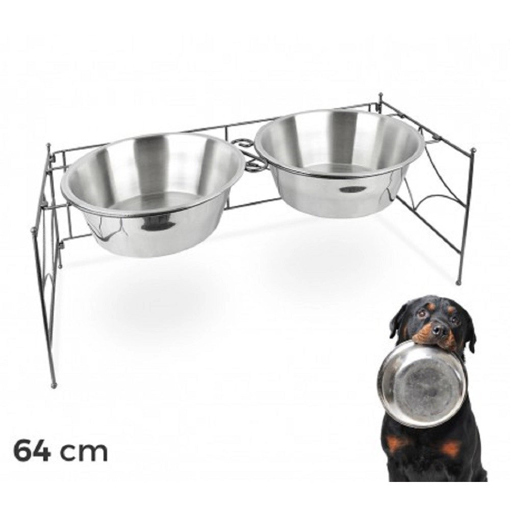 Trade Shop - Doppia Ciotola Per Cane Cani In Acciaio Con Supporto Rialzato 44 X 21,5 X 11 Cm -