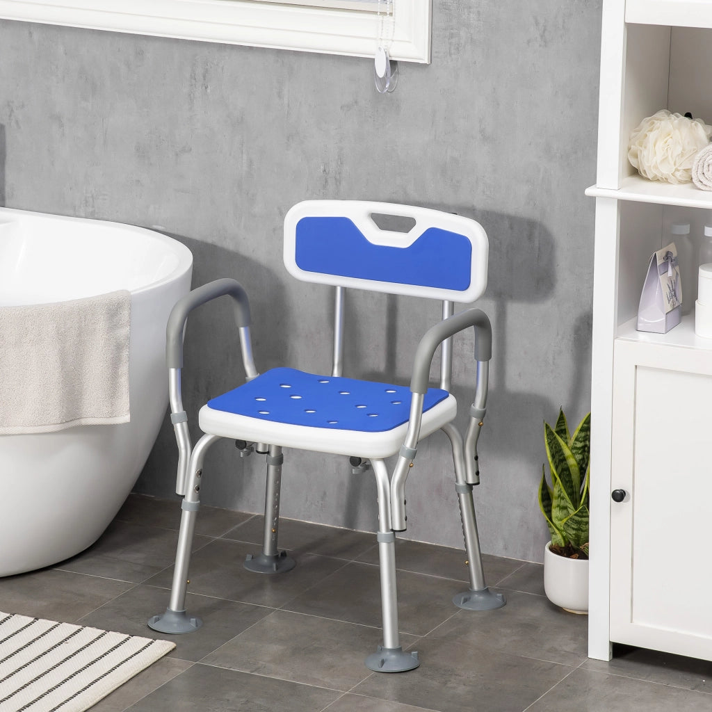 Sgabello da doccia regolabile ¨C zephmum ¨C bianco e blu 56.5x53.5x87