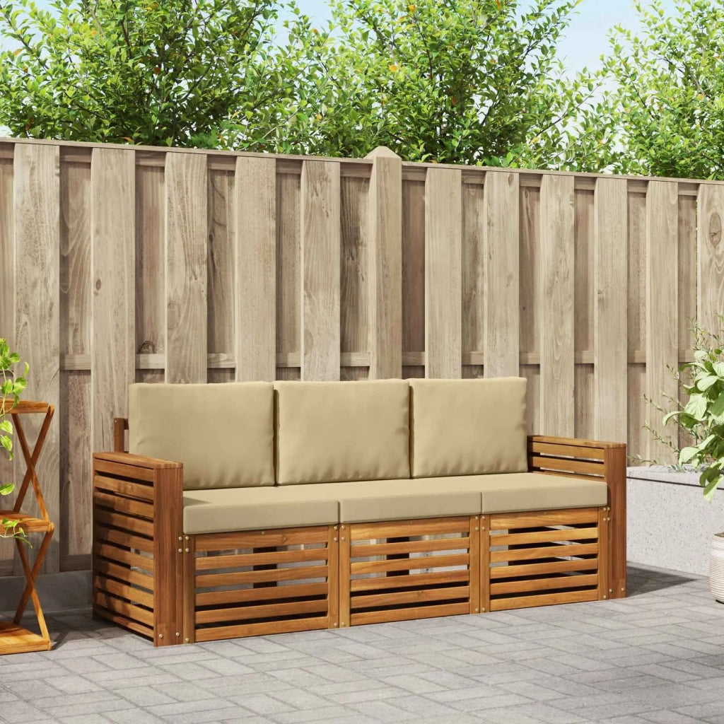 Set divani 3 pcs Naturale e Beige Legno di Acacia Massello 3374298
