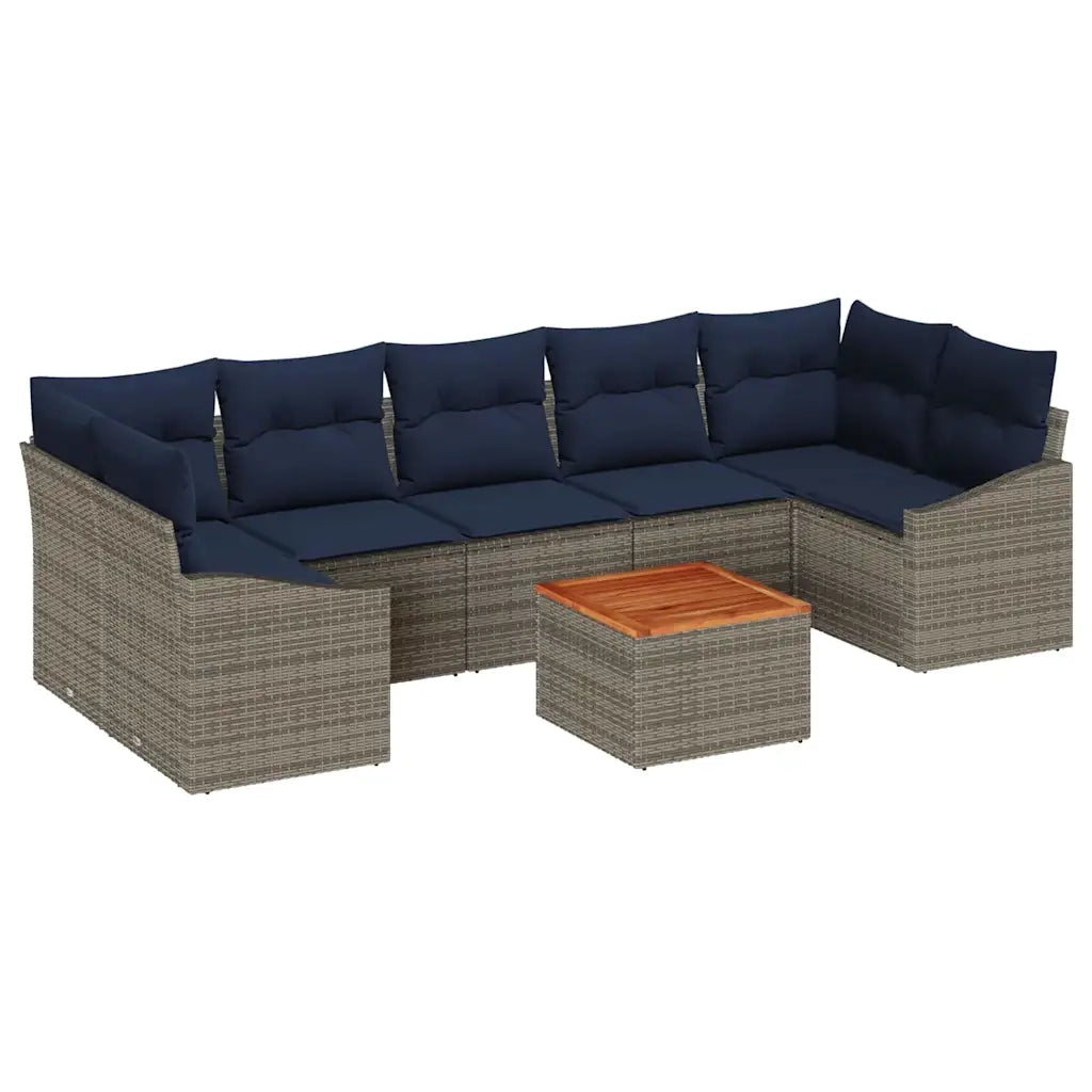 Set Divano da Giardino 8 pcs Grigio e Blu Navy polyrattan
