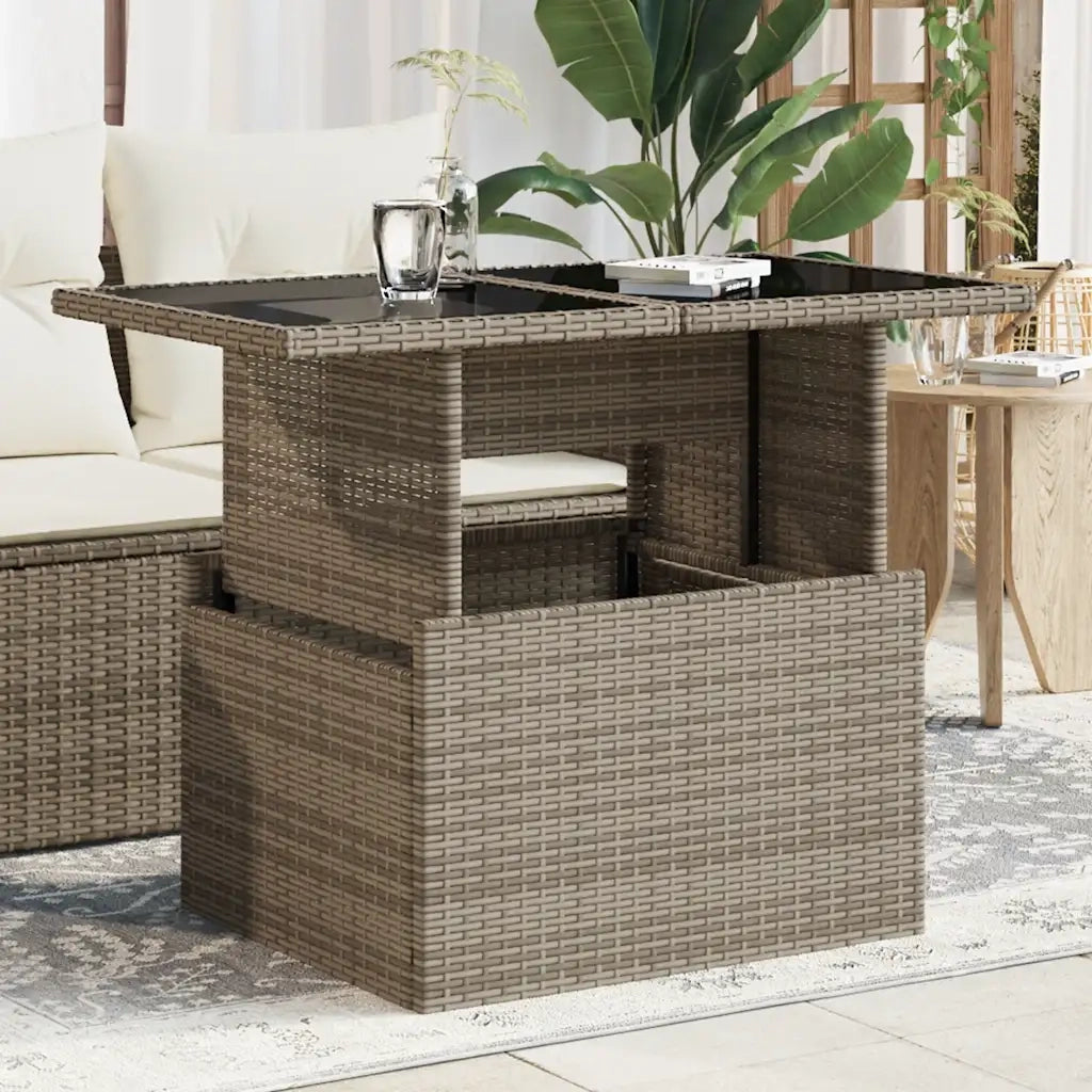 Tavolo da Giardino | Tavolino da esterno Piano in Vetro Grigio 100x55x73cm Polyrattan