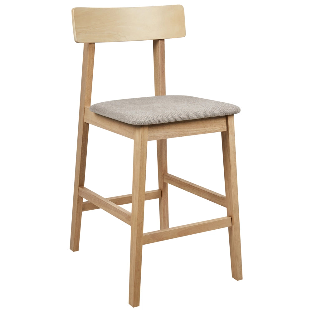 Set di 2 sedie da bar marrone chiaro e tortora con seduta in legno di gomma e poliestere, stile tradizionale retrò, per cucina e sala da pranzo