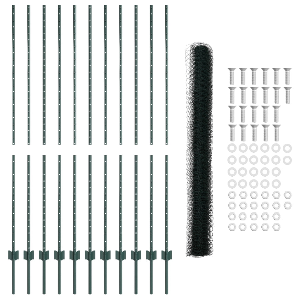 Set di Recinzione da Giardino Set di 2 Verde Metallo, Plastica