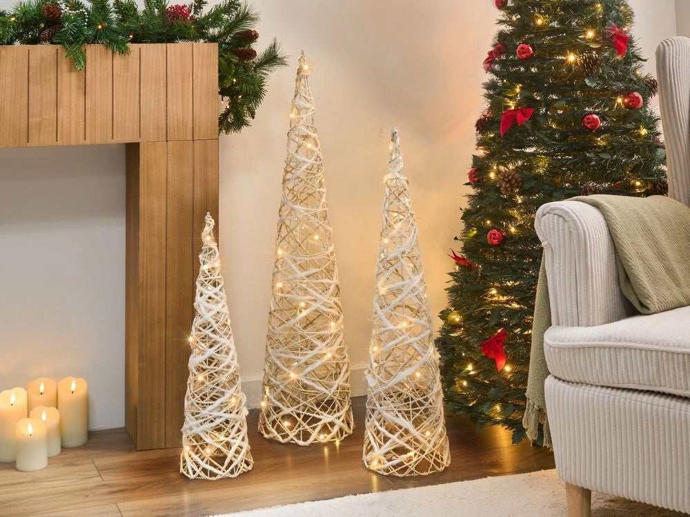 Set di 3 decorazioni natalizie LED bianche per interni con luci