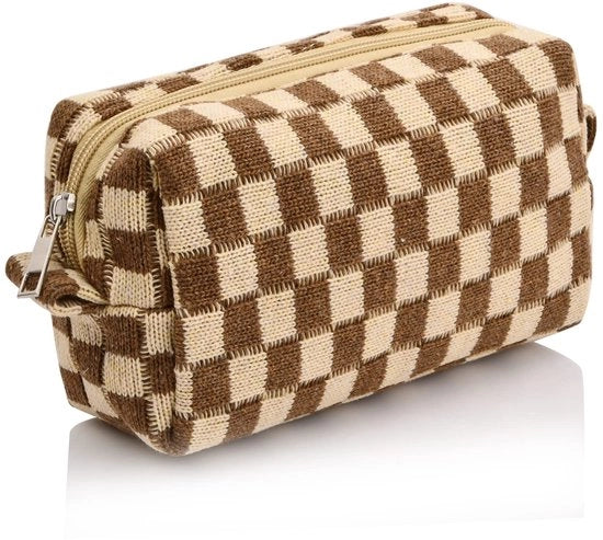 Organizzatore di trucco portatile a scacchiera in legno marrone