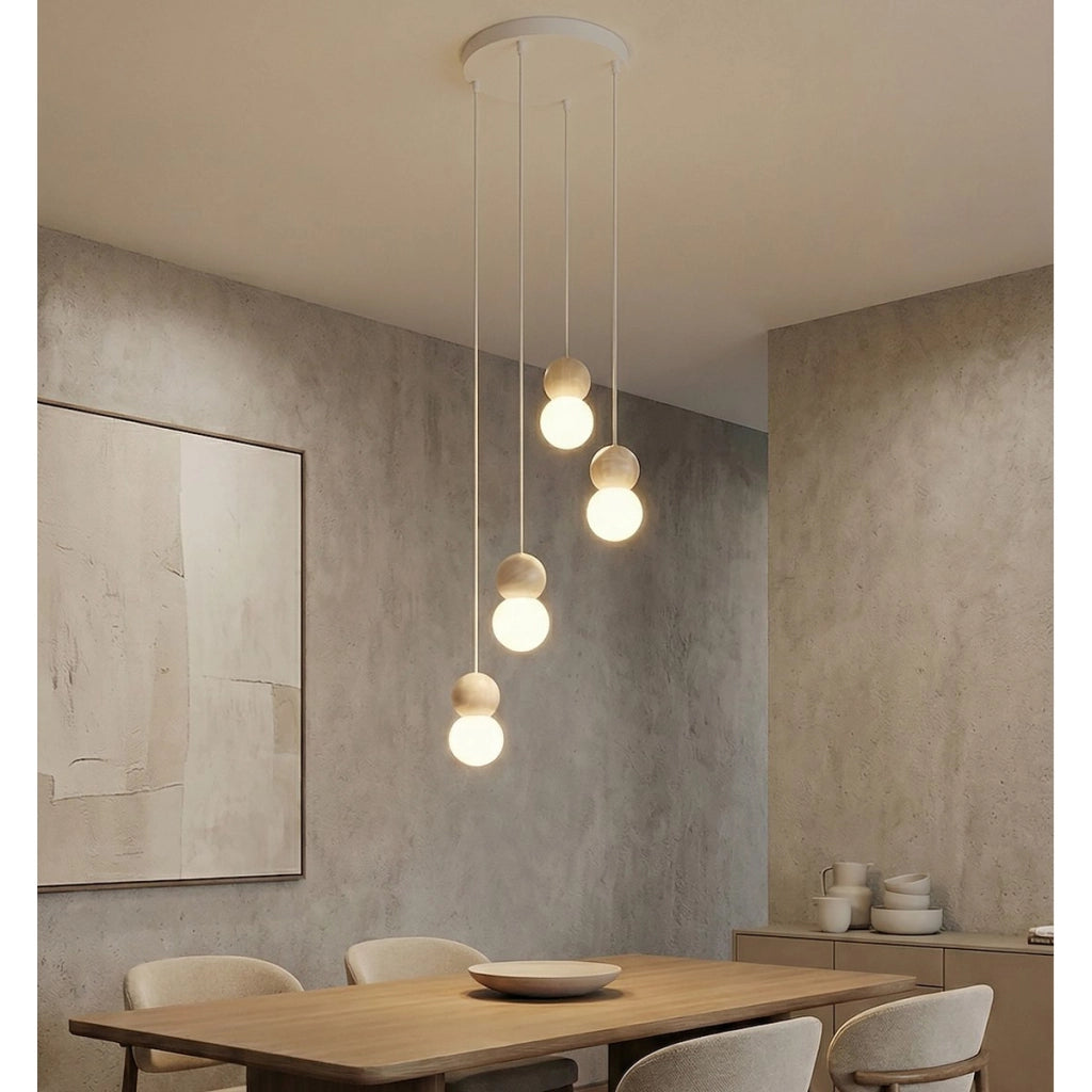 Lampada a sospensione LOOP in acciaio bianco opaco e legno