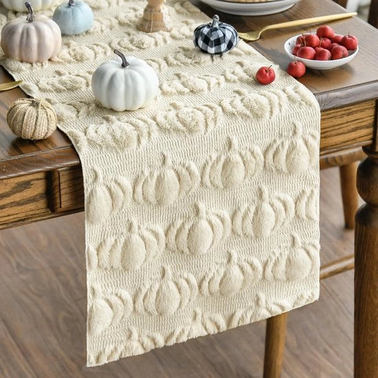 Tavolo da Pranzo in Pluche con Imitazione di Pelliccia di Cigno Jacquard in Beige, Decorazione per la Tavola da 33x230 cm