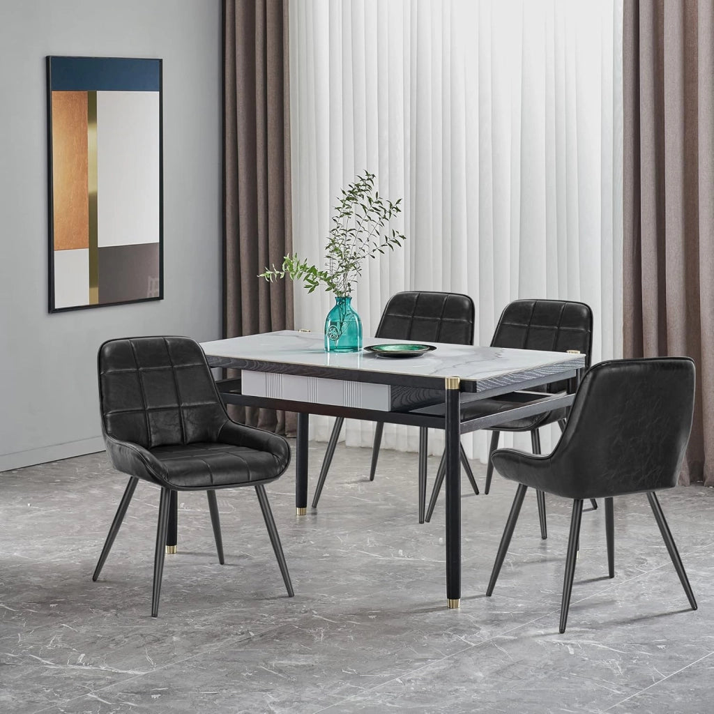 Set di 4 Sedie da Pranzo con Schienale Curvo, Sedie Ergonomiche in similpelle e Metallo, Poltroncina imbottita per Salotto, Ufficio, Camera da Letto, Nero BH332sz-4