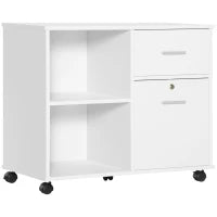 Supporto stampante Organizzatore Mobile da ufficio con 2 cassetti di cui 1 con serratura per formato A4, 86,3L x 40P x 66,5H cm, in Legno Bianco