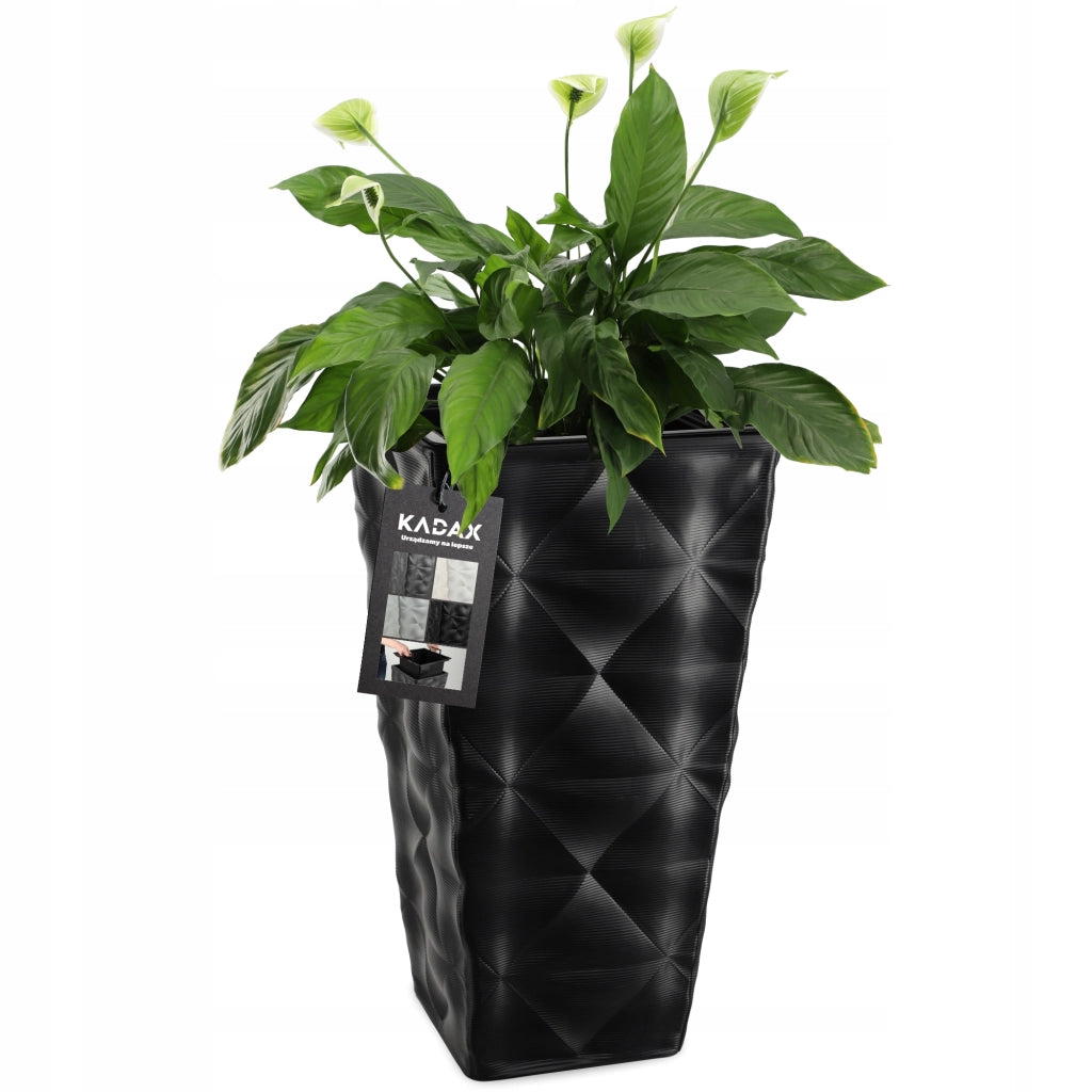 Vaso da fiori KADAX con inserto e coperchio, fioriera alta da giardino, nera, 38x75 cm
