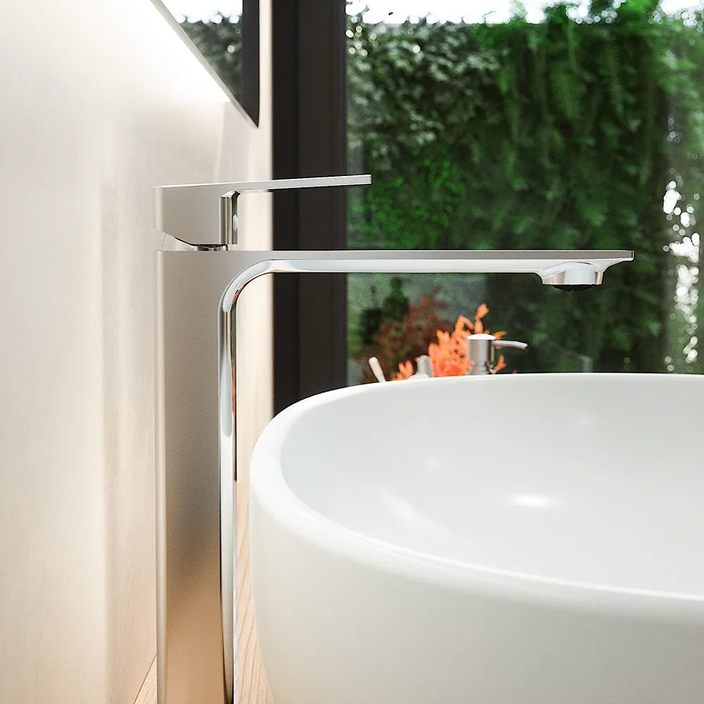 Coppia miscelatori lavabo alto slim bidet senza scarico cromato | Ingrid