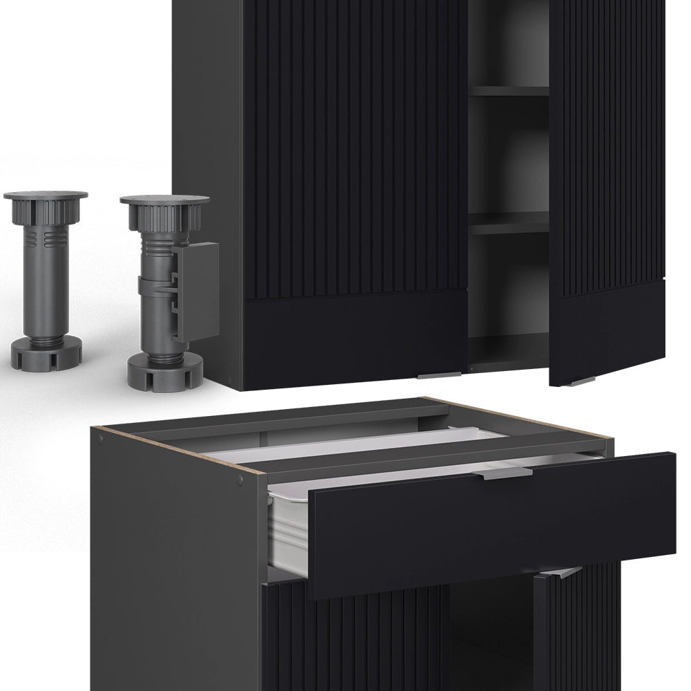 Cucina completa Fame-Line Nero rigato/Antracite 140 cm, PL Rovere Vicco
