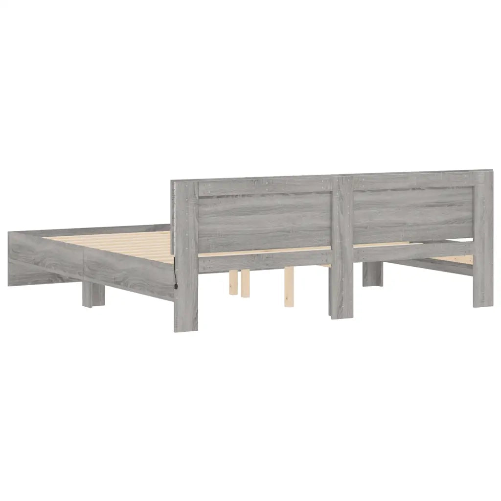 Giroletto con Testiera e LED-Struttura Letto con testiera Grigio Sonoma 200x200 cm 557529