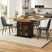 OKWISH Tavolo da Pranzo Allungabile per 4-6 Persone con Anta in Vetro Temperato e Portabottiglie per Cucina, Nero