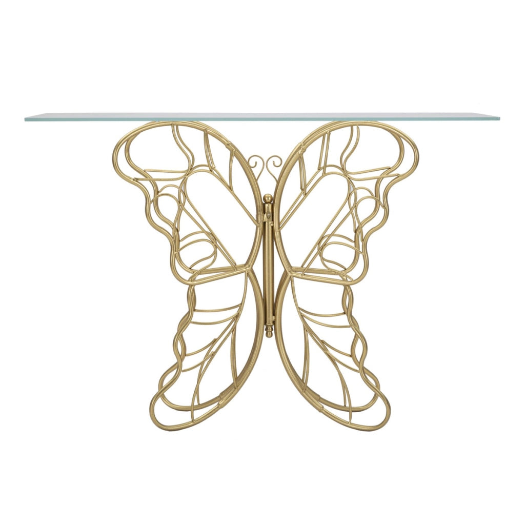 Consolle Butterfly in ferro e vetro gold – 110 x 40 x H 76 cm