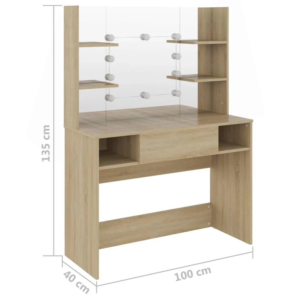 Toeletta tavolo da trucco di design mobile da camera da letto con illuminazione a LED 100 x 40 x 135 cm MDF finitura rovere 02_0006307
