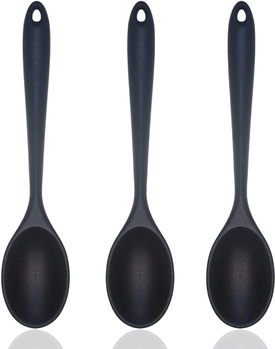 Lepeli in silicone, 3 pezzi cucchiaio in silicone cucchiaio di servizio resistente al calore cucchiaio antiaderente in silicone per campeggio cibo cucina mescolare dimensioni: 20,3 cm ciascuno, nero
