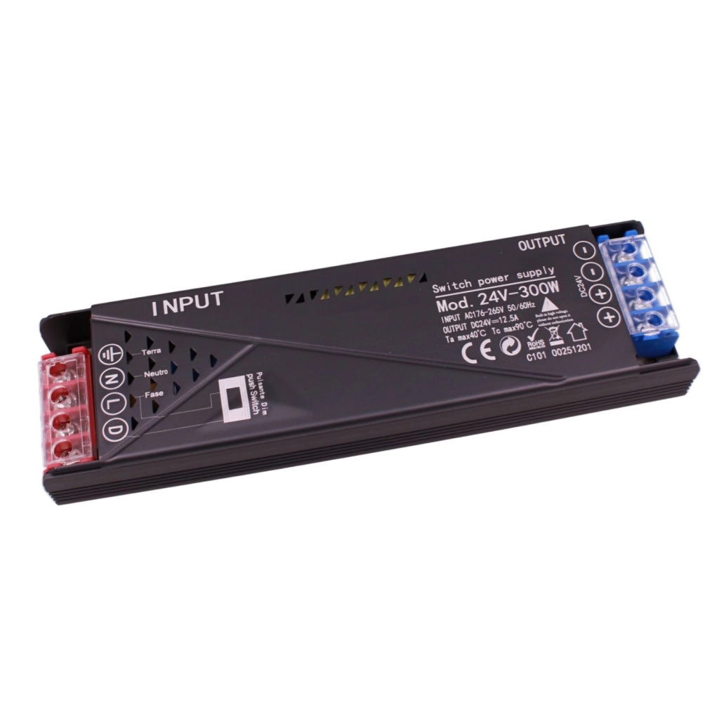 Alimentatore Trasformatore 24V Push Dimmer, Dimmerabile Con Pulsante NO (10-100%), Memoria Dopo Blackout, Spegnimento Soft, 2 Uscite, Input 220V IP20, Disponibili 100W 200W 300W 400W (300W)