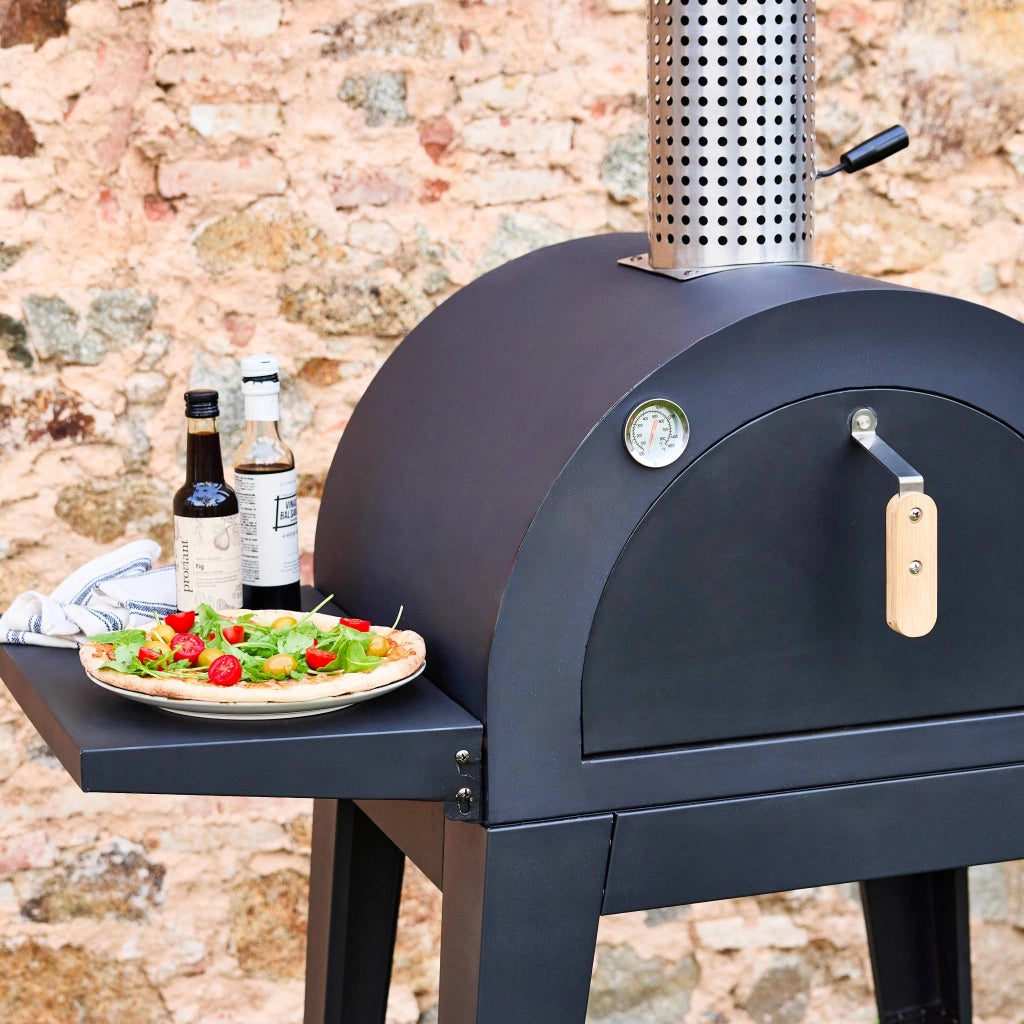 Forno per pizza da esterno con ripiano, nero