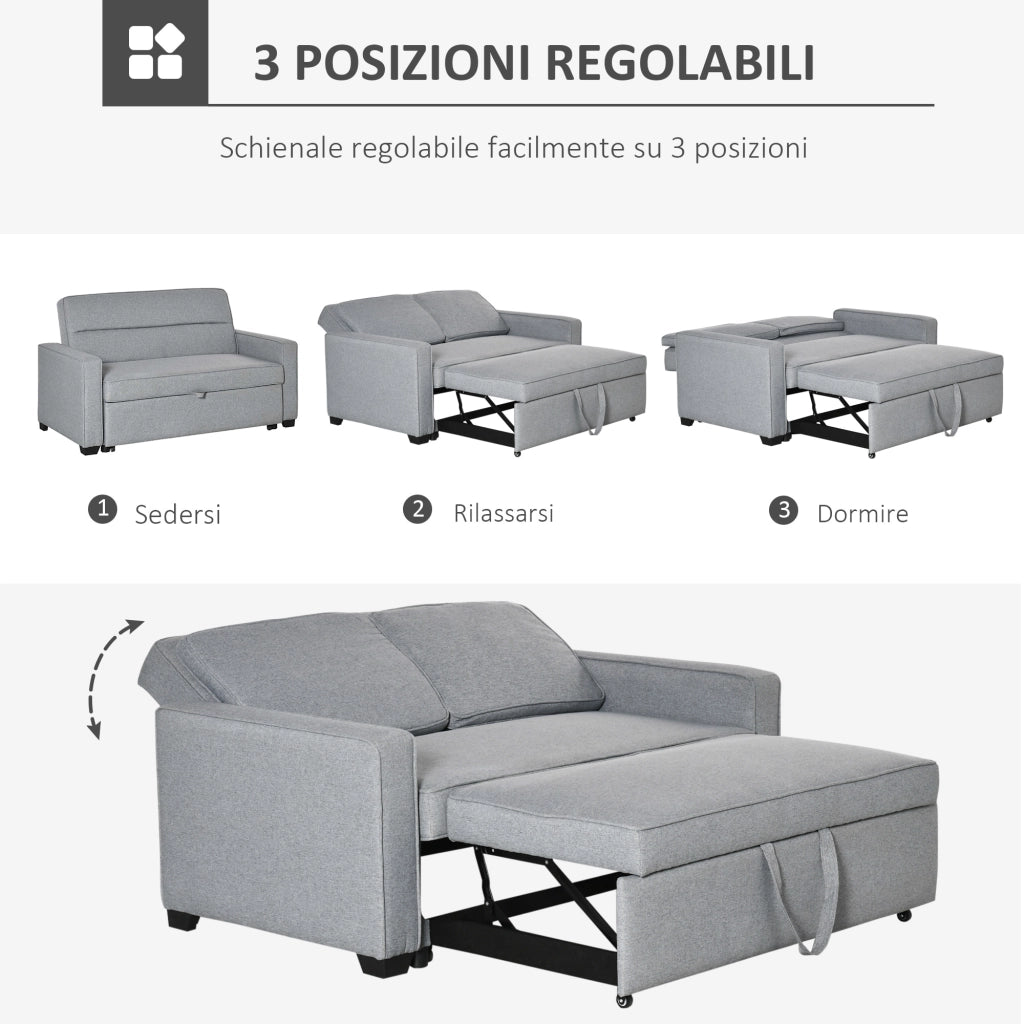 EasyComfort Divano Letto a 1 Piazza in Tessuto, Seduta 2 Posti e Schienale a 3 Reclinazioni, 154x87x89cm