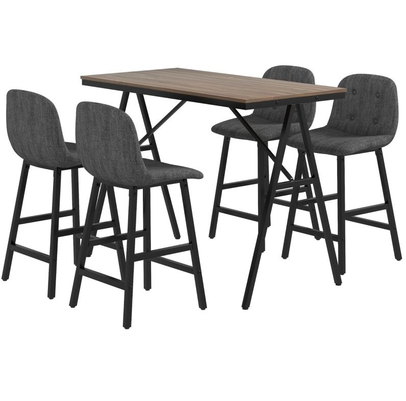 Set tavolo bar con 4 sgabelli imbottiti grigio scuro